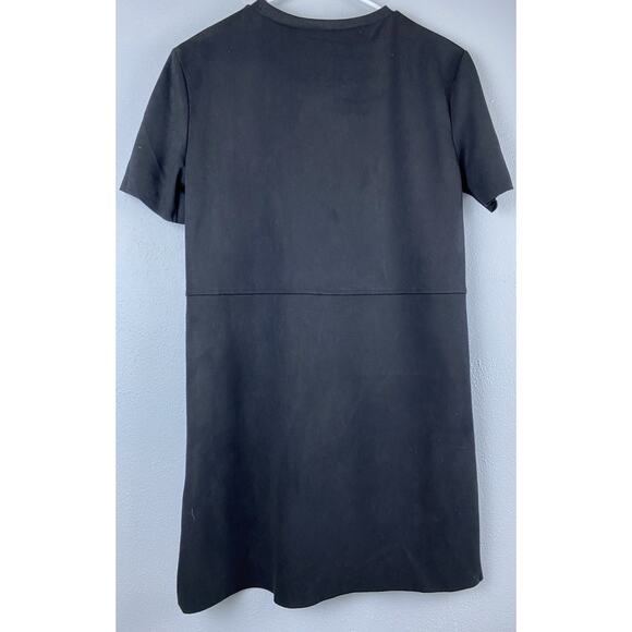 NWT Zara Sz S Faux Suede Black Shift Dress Short Slv Gold Buttons - Picture 7 of 12